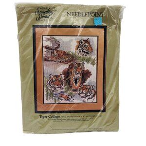 Vtg Candamar Designs 1988 Something Special Needlepoint Kit Tiger Collage 30579